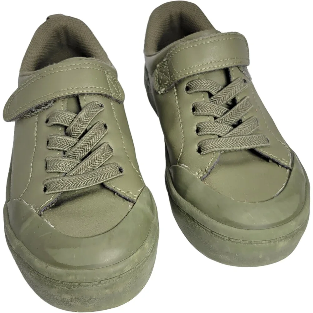 New H&M Boys Elasticized Lacing Green Sneakers Hook & Loop Size 9.5
